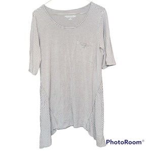 Soft Surroundings Beige White Striped Asymmetrical Sharkbite Hem Tunic Top